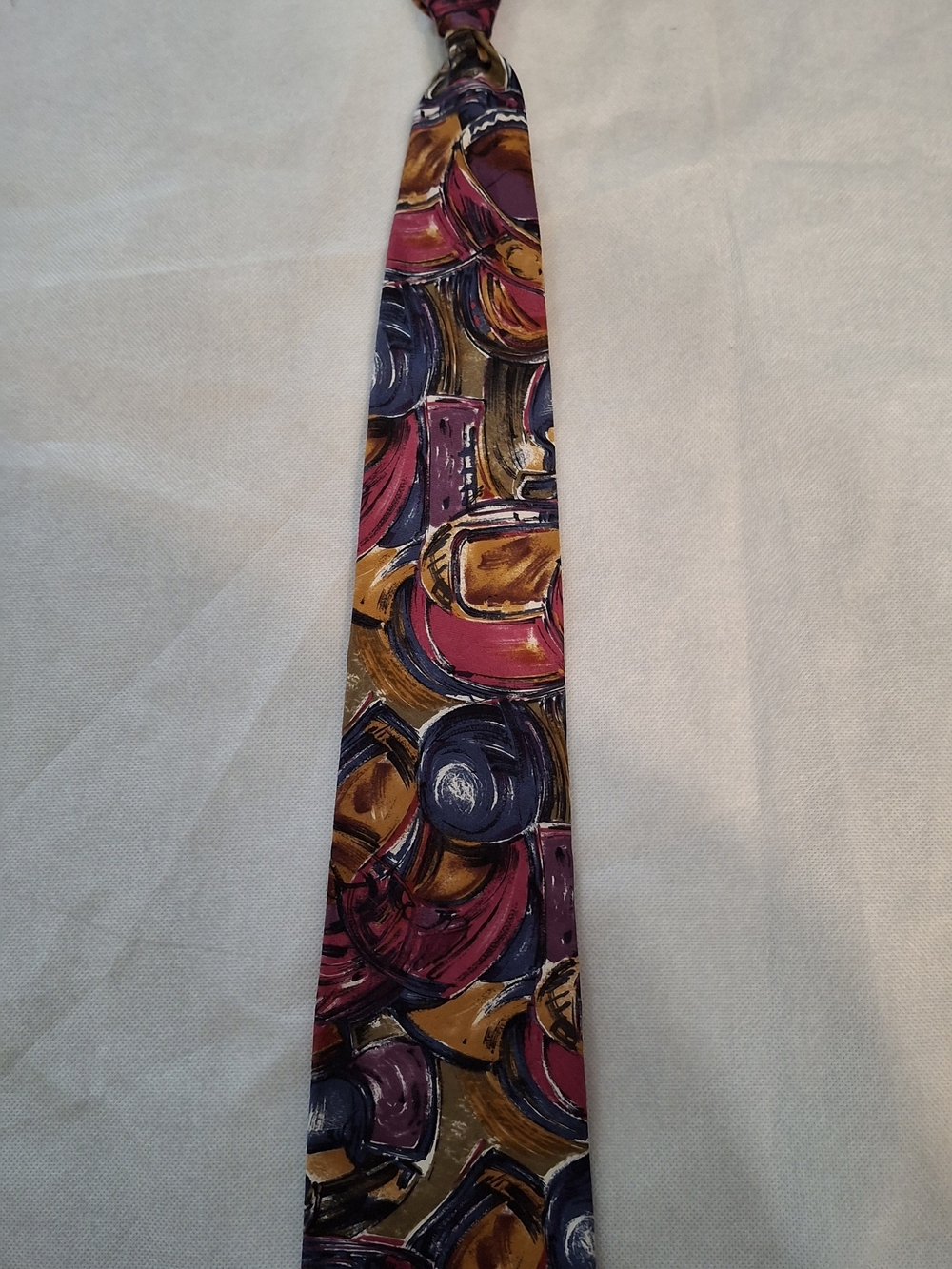 Damo Abstract Circle Silk Tie in Purple, Gold, Navy, and Magenta